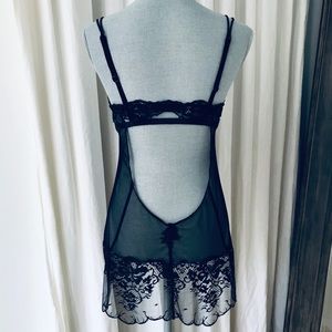La Perla Slip Dress in black embroidered tulle .